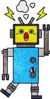 retro grunge texture cartoon malfunctioning robot vector