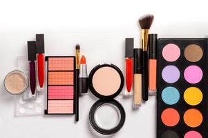 Makeup set brushes and cosmetics photo