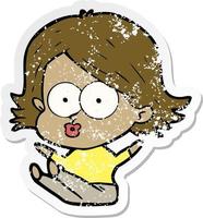 distressed sticker of a cartoon girl pouting vector