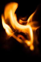 Fire close-up and red orange yellow color detail texture and abstract shape on black background photo