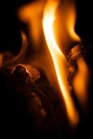 Fire close-up and red orange yellow color detail texture and abstract shape on black background photo