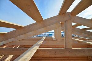 Details of construction wooden roof, roofing timber structure system.