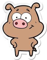 sticker of a happy cartoon pig vector