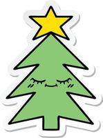 pegatina de un lindo árbol de navidad de dibujos animados vector