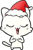 happy gradient cartoon of a cat wearing santa hat vector