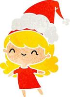 christmas retro cartoon of kawaii girl vector