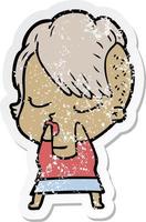 distressed sticker of a cartoon pretty hipster girl vector