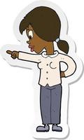 sticker of a cartoon enthusiastic woman pointing vector