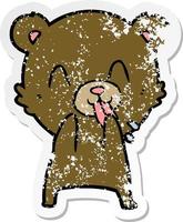 distressed sticker of a rude cartoon bear vector