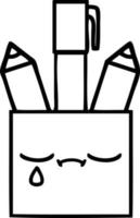 line drawing cartoon pencil pot vector