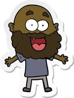 sticker of a cartoon crazy happy man with beard vector