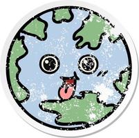 distressed sticker of a cute cartoon planet earth vector