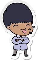 sticker of a cartoon boy sticking out tongue vector