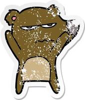 distressed sticker of a angry bear cartoon vector