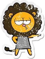 distressed sticker of a cartoon bored lion vector