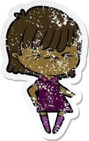 distressed sticker of a annoyed cartoon girl vector