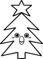 line drawing cartoon christmas tree vector