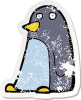 retro distressed sticker of a cartoon penguin vector