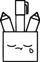 line drawing cartoon pencil pot vector