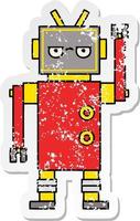 distressed sticker of a cute cartoon annoyed robot vector