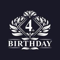 Logotipo de cumpleaños de 4 años, celebración de 4º cumpleaños de lujo. vector