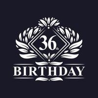 Logotipo de cumpleaños de 36 años, celebración de cumpleaños número 36 de lujo. vector