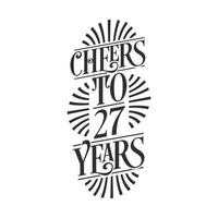Celebración de cumpleaños vintage de 27 años, saludos a los 27 años. vector