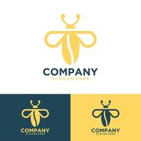 inspiración en el diseño del logotipo del icono de insecto de abeja con arte de línea minimalista de polilla de combinación de granos de café vector