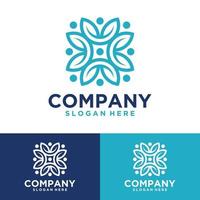 Vector set of template logo designs and emblems in trendy linear style in blue color on floral and natural cosmetic concept background and alternative medicine symbol