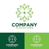 Vector set of logo templates and emblem designs in trendy linear style in green color on floral and natural cosmetic concept background and alternative medicine symbol