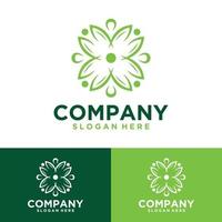 Vector set of logo templates and emblem designs in trendy linear style in green color on floral and natural cosmetic concept background and alternative medicine symbol