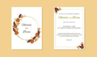 invitación de boda con ramitas de hojas de arce de roble marco vector