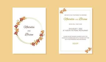 wedding invitation with a frame of autumn leaves and rosehip berries vector