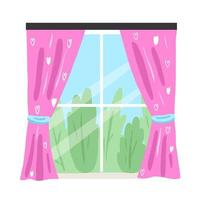 Window with curtain vector