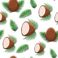 Coconut with leaf seamless pattern vector