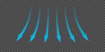 Air flow. Blue arrows showing direction of air movement. Wind direction arrows. Blue cold fresh stream from the conditioner. Vector illustration isolated on  background