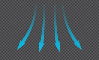 Air flow. Blue arrows showing direction of air movement. Wind direction arrows. Blue cold fresh stream from the conditioner. Vector illustration isolated on background