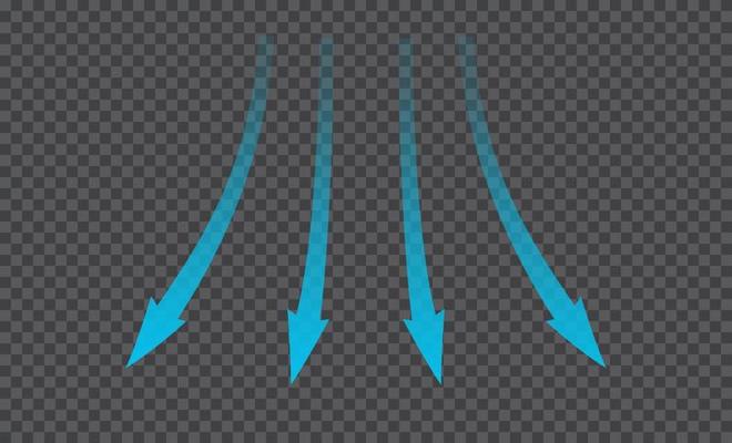 Air flow. Blue arrows showing direction of air movement. Wind direction arrows. Blue cold fresh stream from the conditioner. Vector illustration isolated on background