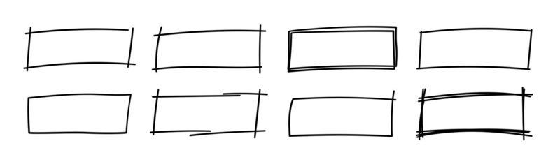 Hand drawn rectangle frames. Grungy scribble rectangle frames. Doodle geometric borders. Pen ink empty black text boxes set. Vector illustration isolated on white background