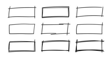 Hand drawn rectangle frames. Grungy scribble rectangle frames. Doodle geometric borders. Pen ink empty black text boxes set. Vector illustration isolated on white background