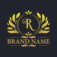 diseño de logotipo de letra r dorada de lujo vintage.
