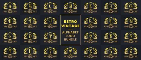 Retro Vintage Alphabet Logo Bundle. Luxurious golden elegant Letter logo design mega bundle vector