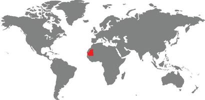 mapa de mauritania en el mapa mundial vector