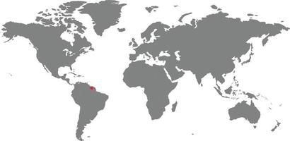 mapa de surinam en el mapa mundial vector