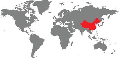 China map on the world map vector