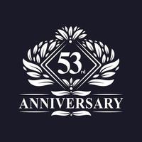 Logotipo de aniversario de 53 años, logotipo floral de lujo del 53 aniversario. vector