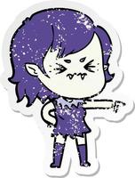 distressed sticker of a annoyed cartoon vampire girl vector