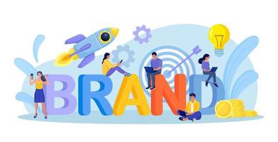 New brand. Marketing specialists creating trademark. Corporate identity, company personality development. Branding campaign, marketing strategy. Business project, start up launch Reputation management vector