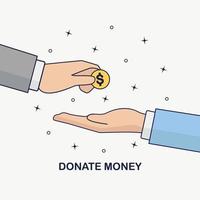 Hand hold money coin. Man giving cash. Payment by cash, donation, investment, charity vector