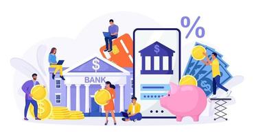 Mobile banking and finance management. Internet payments, transfers and deposits. People using laptop and smartphone for online banking and accounting. Manage finances save for future investment vector